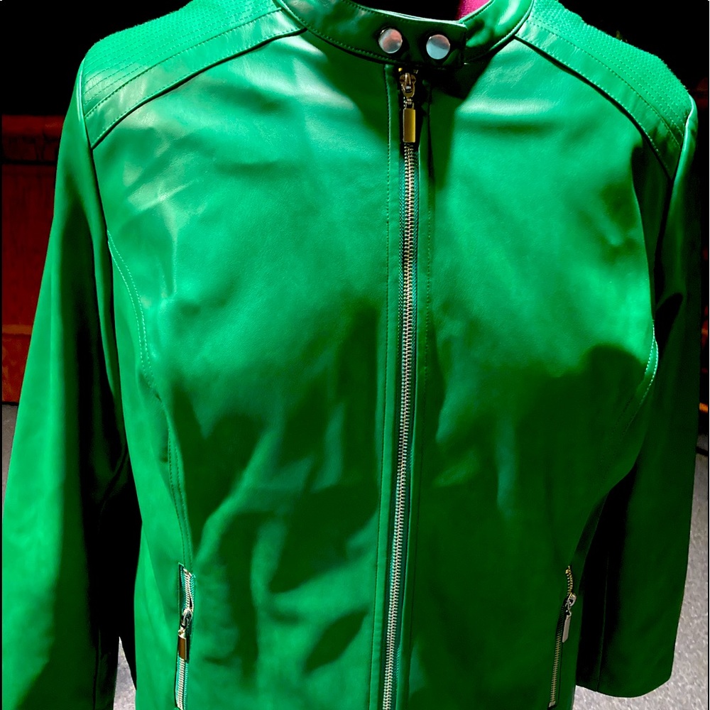 Green faux leather jacket